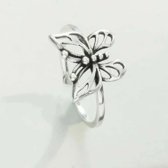 Butterfly Ring Silver Colored Adjustable Sizing OSFA - Picture 3 of 5